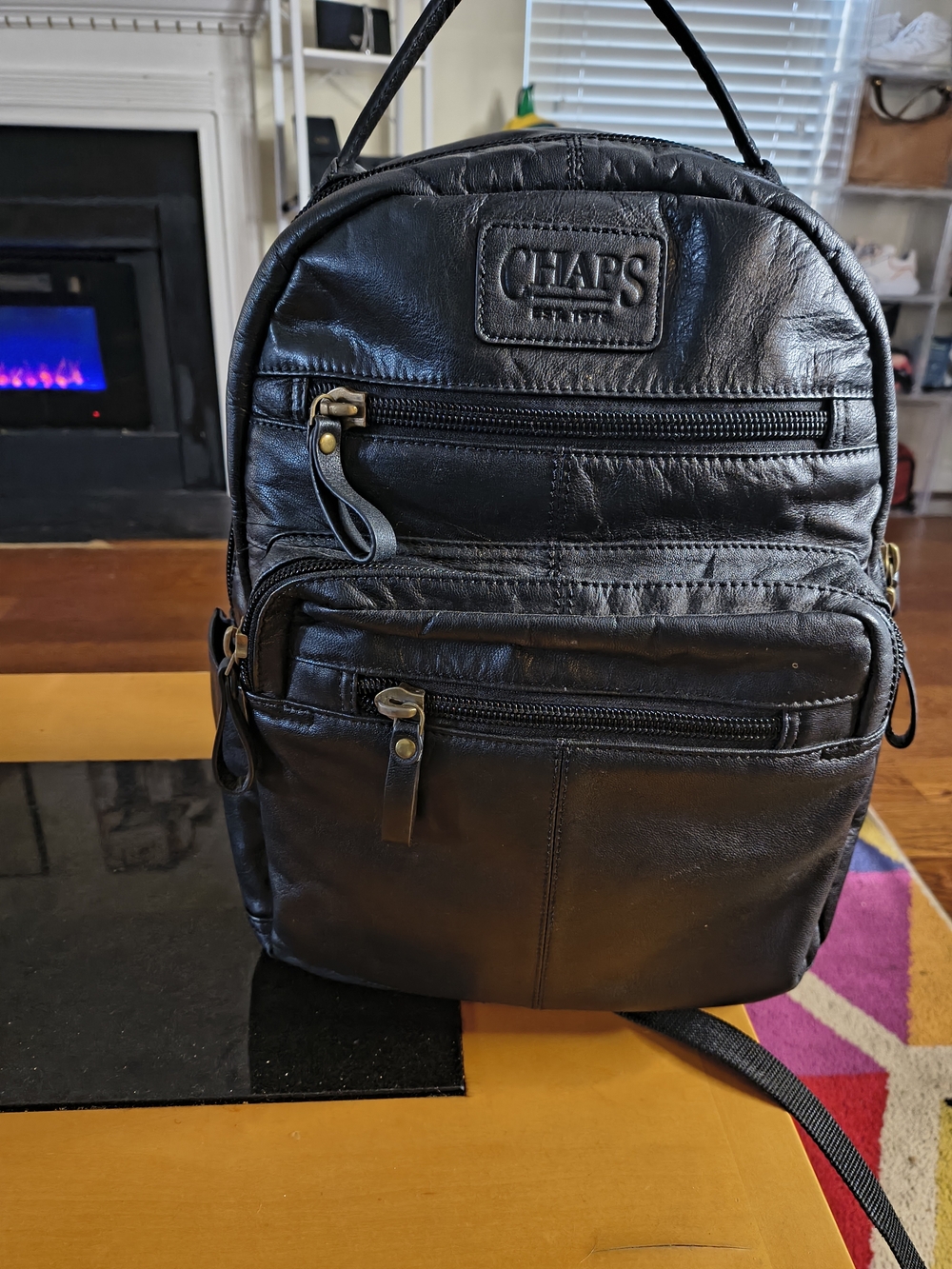 CHAPS Black Genuine Leather Multi Pocket Backpack With Plenty Of Storage